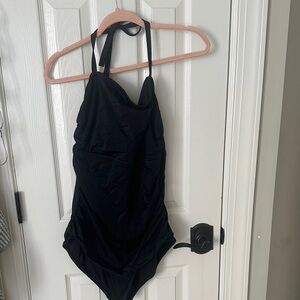 Time and Tru Black One-Piece Halter Swimsuit